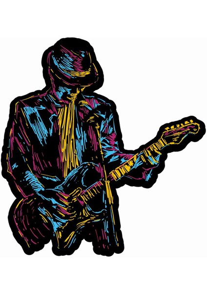 Müzik - Gitar - Rock - Blues Sticker - 19081 Renkli 6 x 5.5 cm