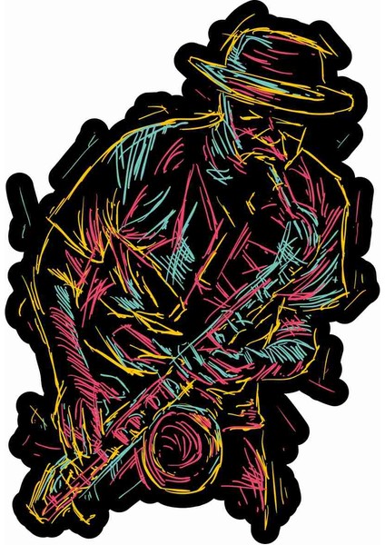 Müzik - Saksafon - Rock - Blues - Jazz Sticker - 19082 Renkli 10 x 7 cm
