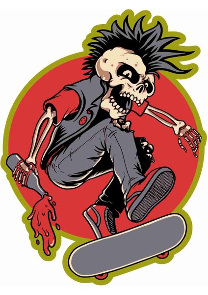 Skateboard - Kaykay - Punk - Kurukafa - Skull Sticker - 20554 Renkli 10 x 7.5 cm