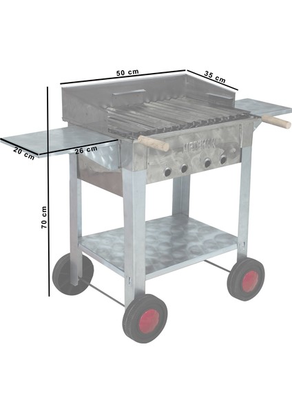 MTH-173 Pervazlı Kanatlı Lama Izgaralı Mangal (4 Tekerlekli)