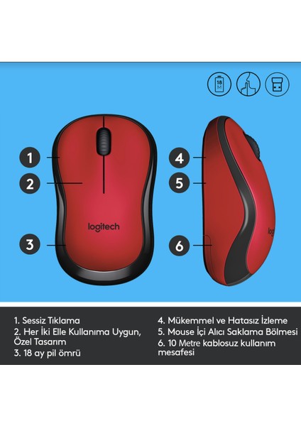 M220 Sessiz Kompakt Kablosuz Mouse - Kırmızı