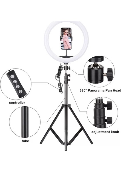 Ring Light LED Sürekli Işık 14" Youtuber Light Kuaför Işığı Işık Ayaklı Tripod