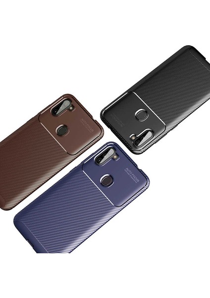 Samsung Galaxy A11 Kılıf Karbon Desenli Lux Negro Silikon Kahverengi