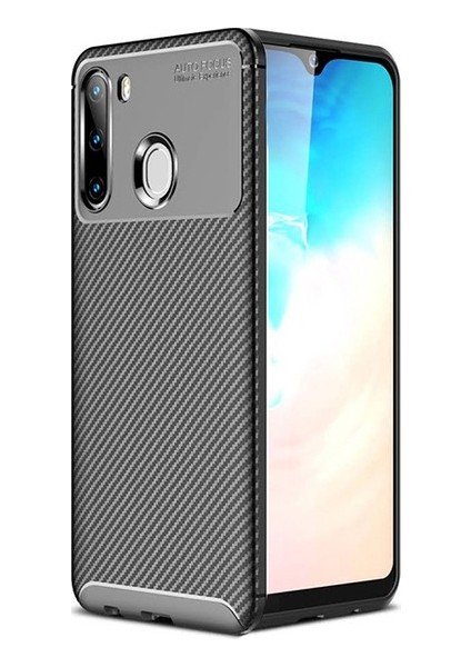 Samsung Galaxy A11 Kılıf Karbon Desenli Lux Negro Silikon + Tam Kaplayan 6D Nano Ekran Koruyucu Siyah