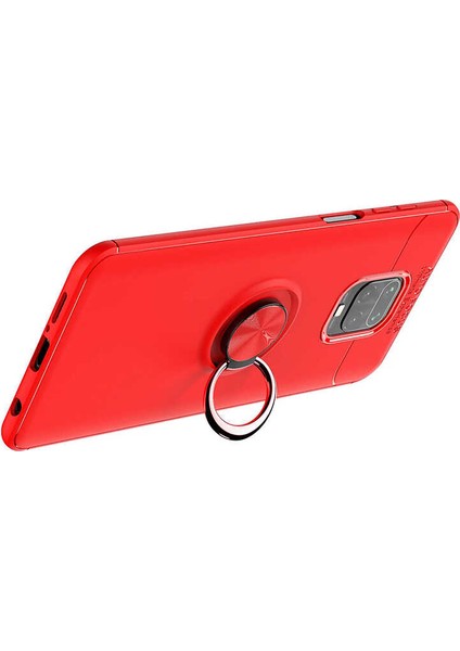 Samsung Galaxy M31 Kılıf Ultra Korumalı Yüzüklü Manyetik Ravel Silikon + Cam Ekran Koruyucu Siyah - Kırmızı modelleri