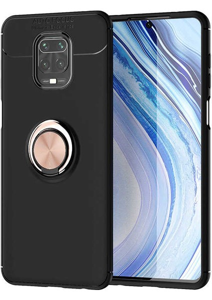 Xiaomi Redmi Note 9s Kılıf Ultra Korumalı Yüzüklü Manyetik Ravel Silikon + Nano Ekran Koruyucu Siyah - Rose