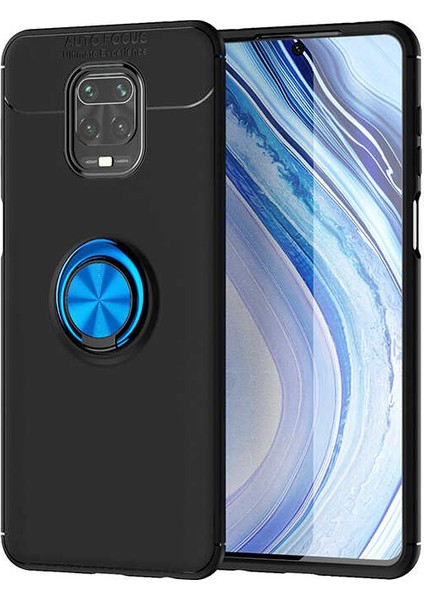 Tekno Grup Xiaomi Redmi Note 9s Kılıf Ultra Korumalı Yüzüklü Manyetik Ravel Silikon + Tam Kaplayan 6D Nano Ekran Koruyucu Siyah - Mavi