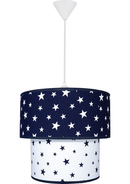 Ikili Silindir Kumaş Sarkıt Avize-Lacivert Beyaz Yıldız