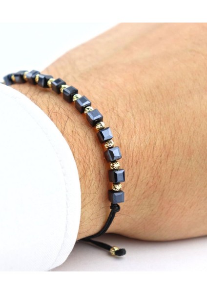 Tasarım Hematit Doğal Taşlı Gümüş Dorika Taşlı Unisex Bileklik