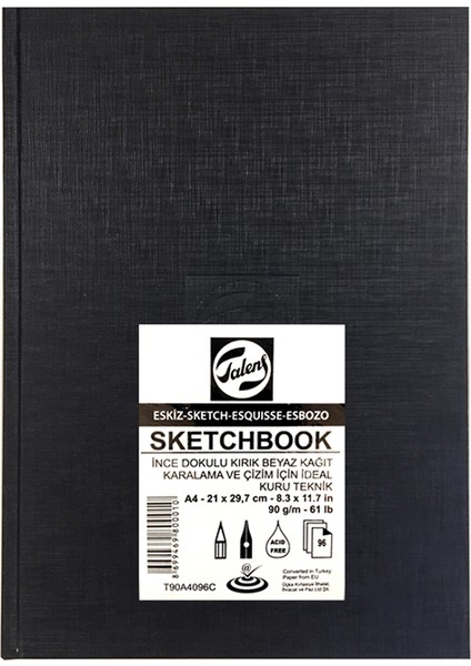 Sketchbook Ince Dokulu Eskiz Defteri 90G 96 Yaprak 21X29.7CM