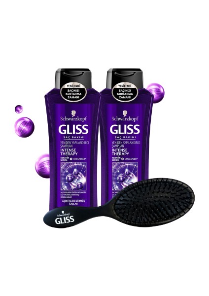 Schwarzkopf Glıss Intense Therapy Şampuan 360 ml x 2 Adet + Saç Fırçası