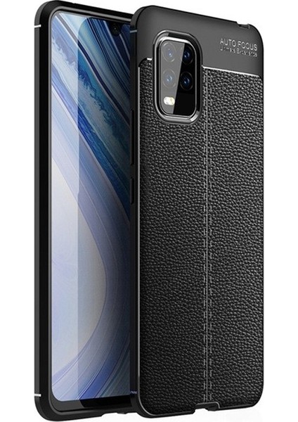 Xiaomi Mi 10 Lite Kılıf Niss Silikon Deri Görünümlü + Nano Glass Siyah