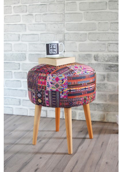 Dolce Yuvarlak Silindir Puf Kilim Desenli
