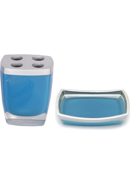 2'li Banyo Seti Gri Mavi Model Poliresin