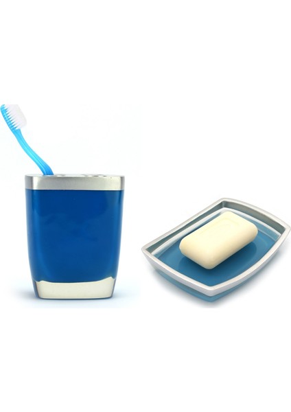 2'li Banyo Seti Gri Mavi Model Poliresin