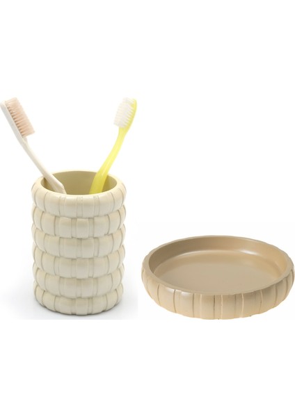2'li Banyo Seti Krem Örgü Poliresin Model
