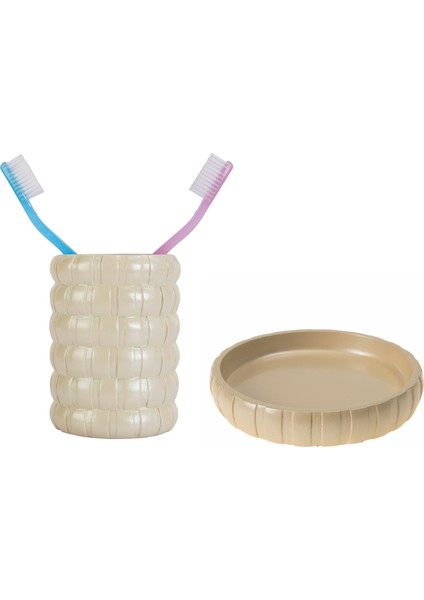 2'li Banyo Seti Krem Örgü Poliresin Model