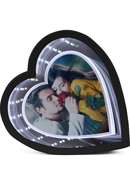 Birlik Fotoğrafçılık Siyah Kalp LED Ayna (Çift Işıklı) XY-089