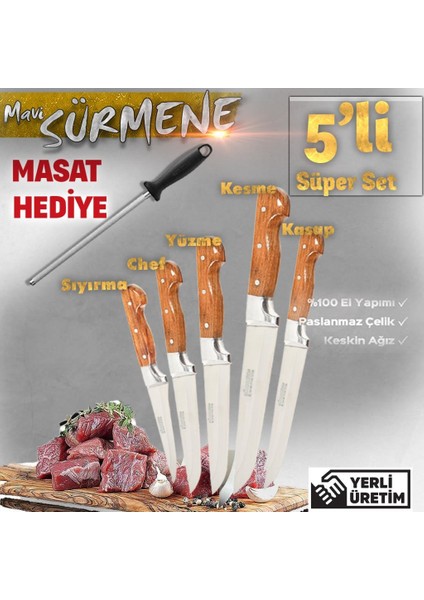 5'li Ahşap Sürmene Bıçak Seti