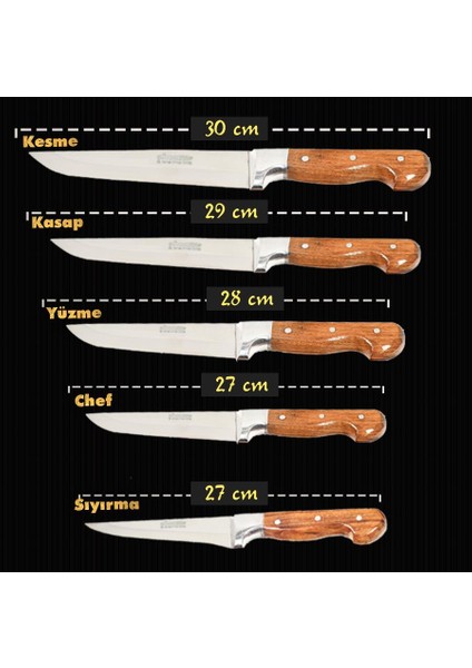5'li Ahşap Sürmene Bıçak Seti
