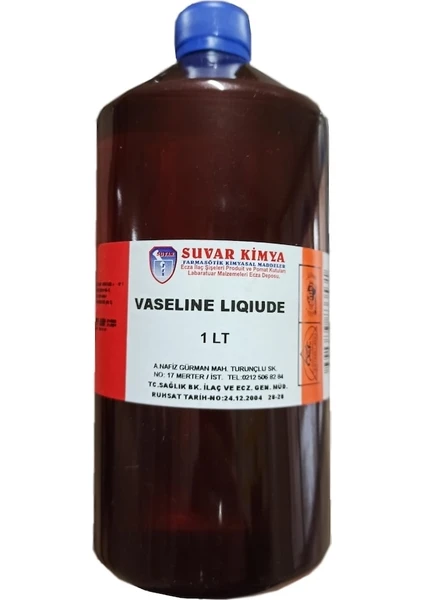 Suvar Kimya  Vazelin Likit Sıvı 1 Litre (1000 cc ml 1 Lt)