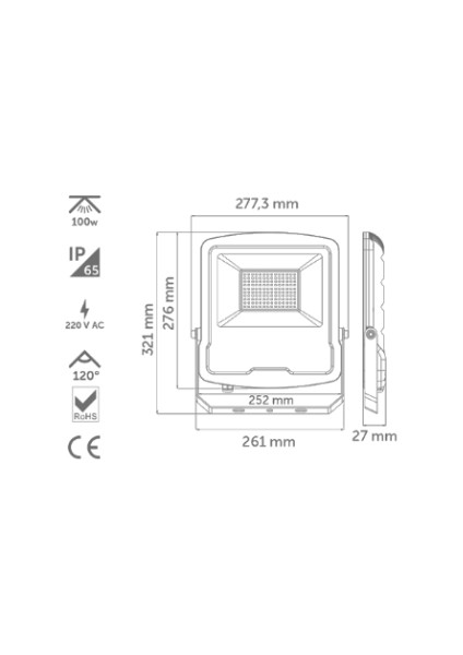 100W 6500K Beyaz Led Projektör