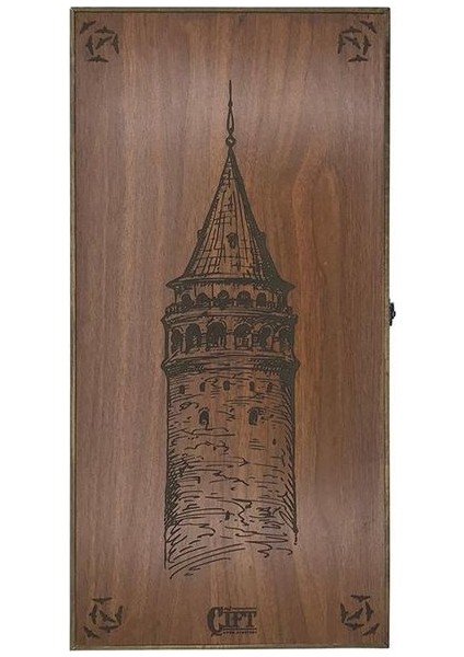 Ahşap Tavla Istanbul Galata Kulesi Desenli