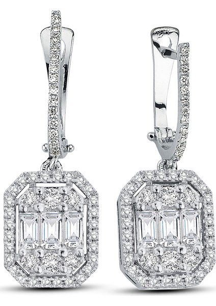 Modern Tasarım 1.50 Ct Baget Kare Tektaş Küpe