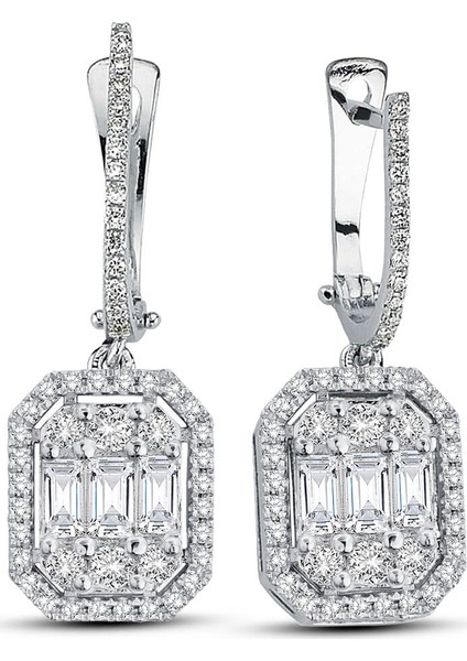 Modern Tasarım 1.50 Ct Baget Kare Tektaş Küpe 18 K
