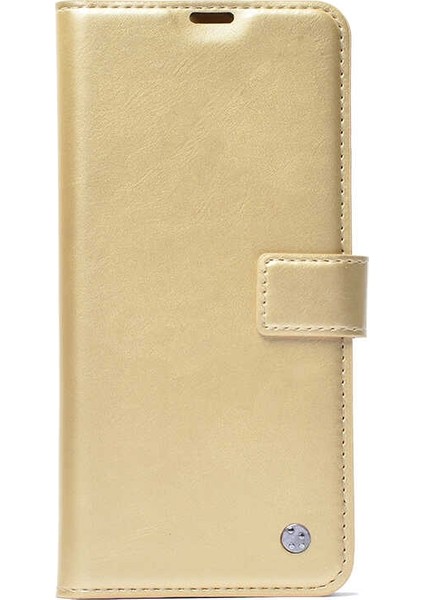 Huawei P40 Lite Kılıf Kar Delüx Cüzdan Kartvizitli Kopçalı Gold