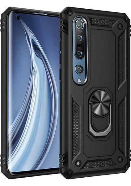 Case Street Xiaomi Mi 10 Pro Kılıf Tank Koruma Vega Standlı Yüzüklü Mıknatıslı Siyah