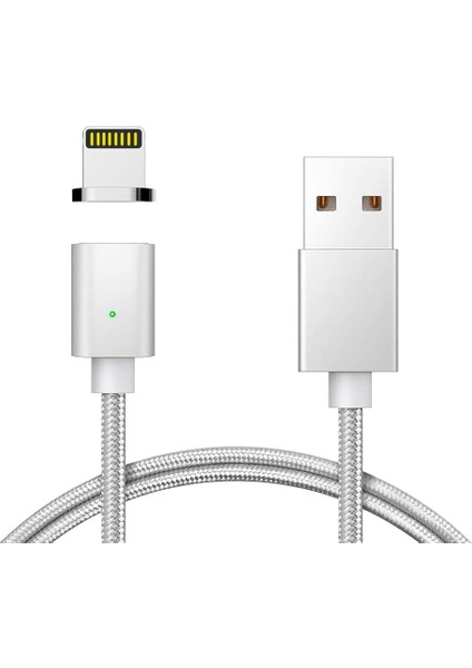 Manyetik Mıknatıslı Lightning Hızlı Şarj USB Kablo Qc 3.0 Silver