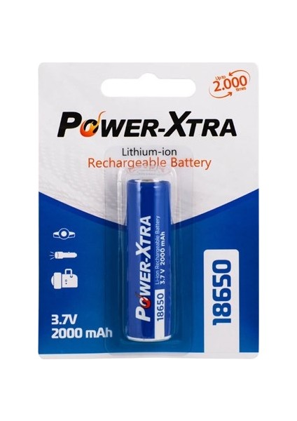 Power-Xtra 3.7V Li-Ion 18650 2000 Mah Şarjlı Pil - Tekli Blister (Başlı)