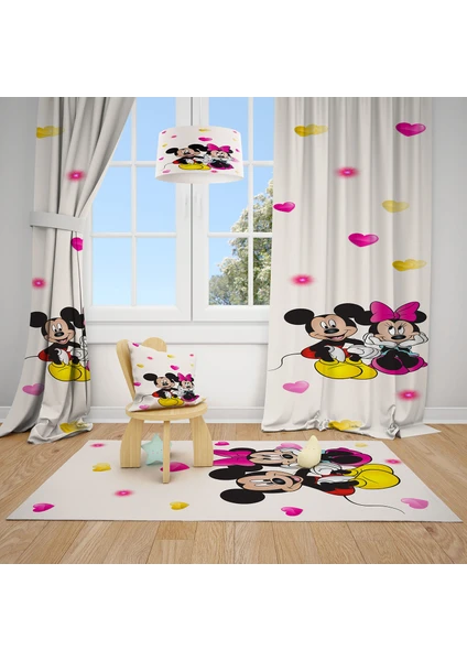 Mekta Home Mickey Mause Çocuk ve Bebek  Odası Fon Perdesi 2 Kanat MKT-113