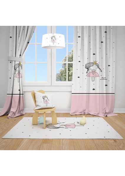 Prenses Kız Çocuk ve Bebek Odası Fon Perdesi 2 Kanat MKT-147