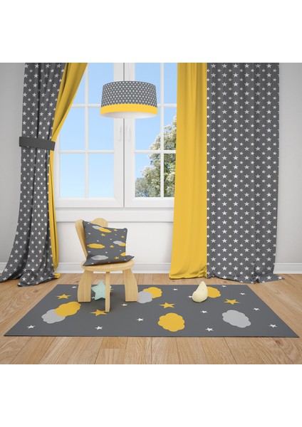 Sarı Desen Çocuk ve Bebek Odası Fon Perde 2 Kanat MKT-101