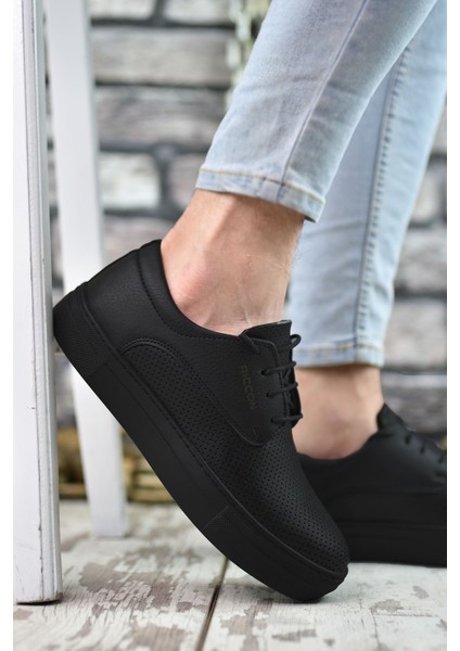 Baskılı Siyah Siyah Erkek Sneaker 0012365