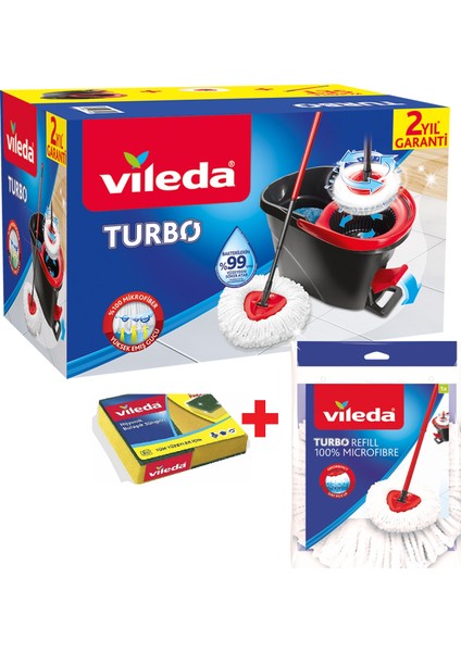 Turbo Pedallı Temizlik Seti + 1 Adet Turbo Yedek Başlık+1 Adet Sünger
