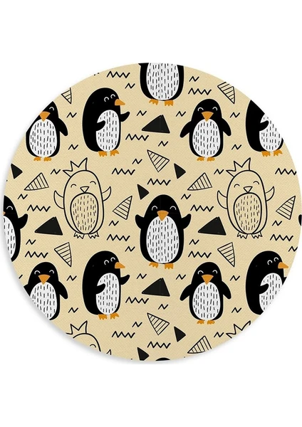 Penguen Desenli Yuvarlak Mouse Pad