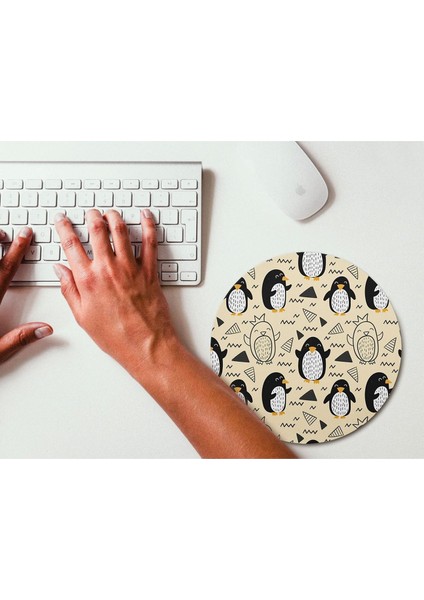 Penguen Desenli Yuvarlak Mouse Pad