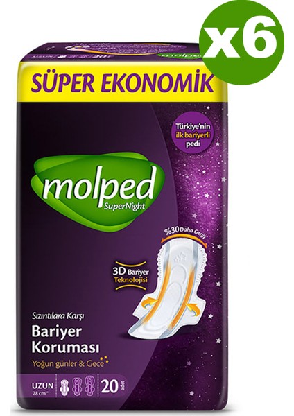 Super Night Uzun Hijyenik Ped Avantaj Paketi 20'li x 6 Adet
