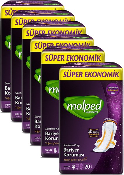 Super Night Uzun Hijyenik Ped Avantaj Paketi 20'li x 6 Adet fiyatları