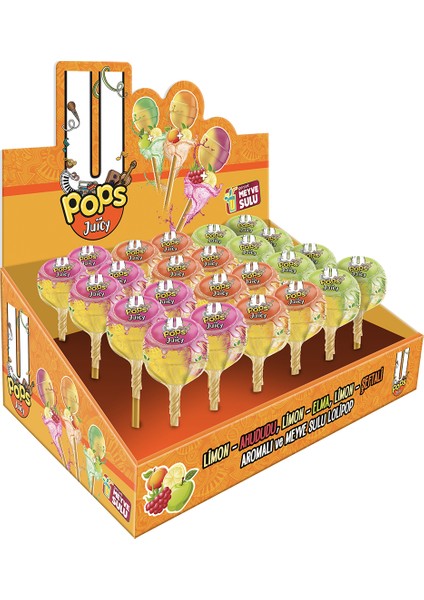 Juıcy - Meyve Sulu Limon-Ahududu, Limon-Elma, Limon-Şeftali Aromalı Lolipop(20G X 24 Adet)