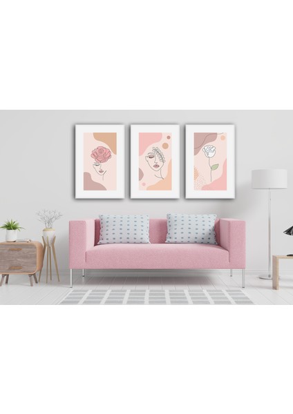 Üçlü Çerçeveli Poster Seti Abstract Rose & Women