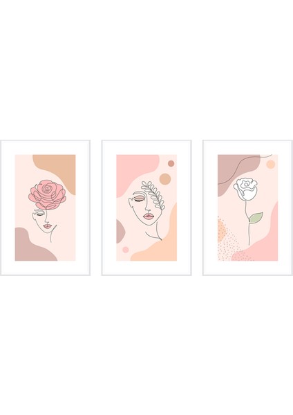 Üçlü Çerçeveli Poster Seti Abstract Rose & Women fiyatları