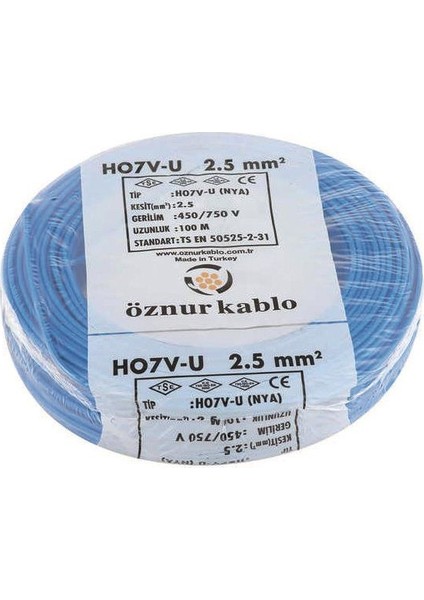 2,5 Mm2 Nya Kablo Tek Damar Mavi Kablo 100M