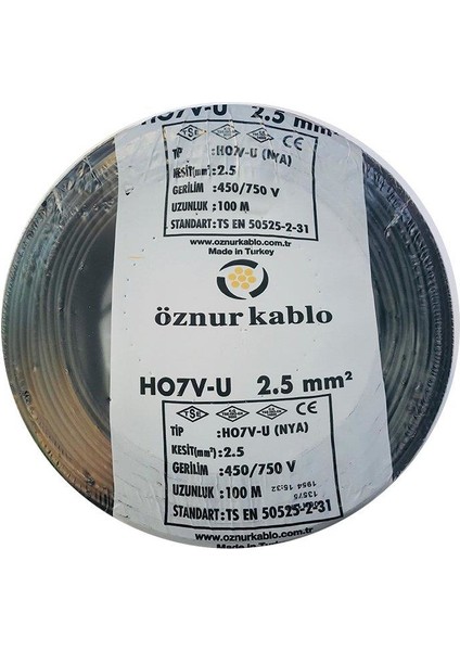 2,5 Mm2 Nya Kablo Tek Damar Siyah Kablo 100M