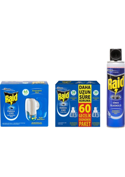 Elektrolikit Sinek Kovucu 45 Gece Sistem + Sinek Kovucu Elektrolik Likit Yedek 60 Gece + Sineksavar 2si 1 Arada 300 ml