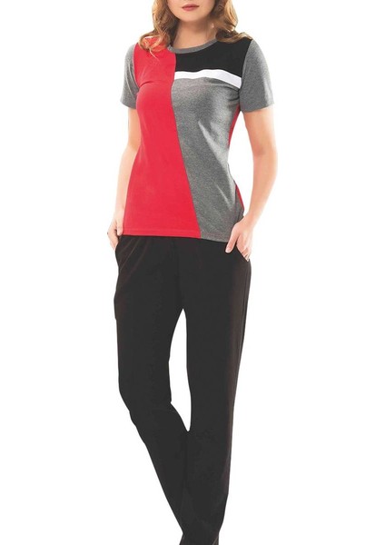 Kısa Kollu Desenli Pijama Takımı 9161 | Gri