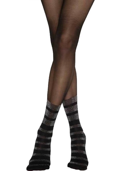 Lovely Shine Silver Stripe Külotlu Çorap | Siyah